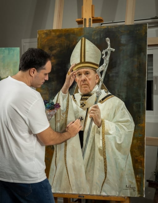 Le peintre de Malaga Raúl Berzosa finit par reprendre celui qui sera `` Pope François '', un portrait du même présenté à la Pontifical Ecclésiastic Académie de Rome en décembre 2024