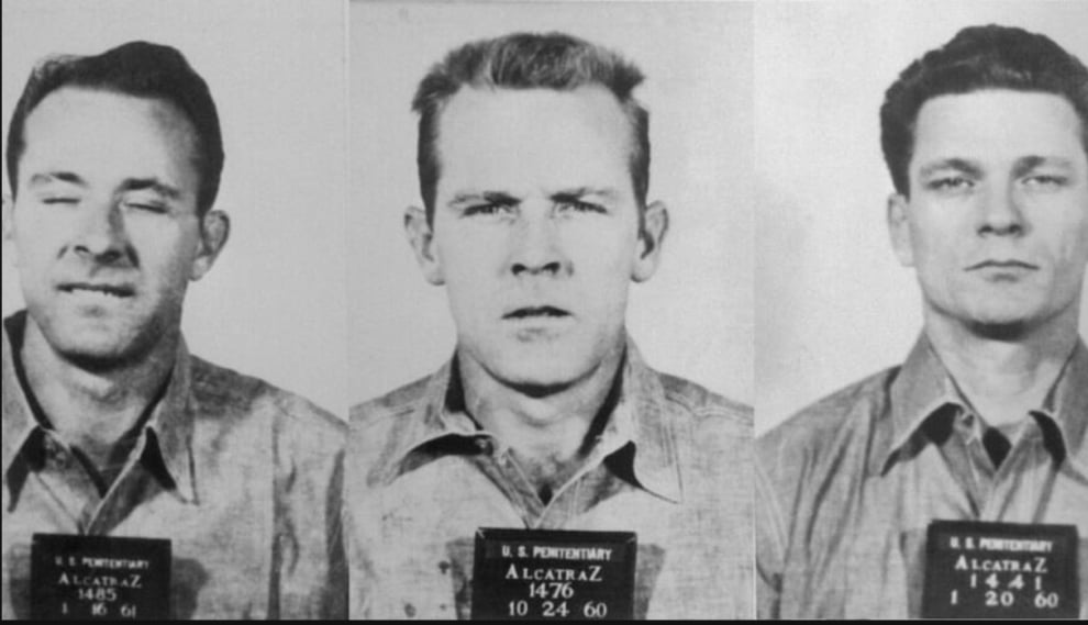 Les frères John et Clarence Anglin et le délinquant Frank Morris, les trois prisonniers qui ont réussi à fuir la prison d'Alcatraz