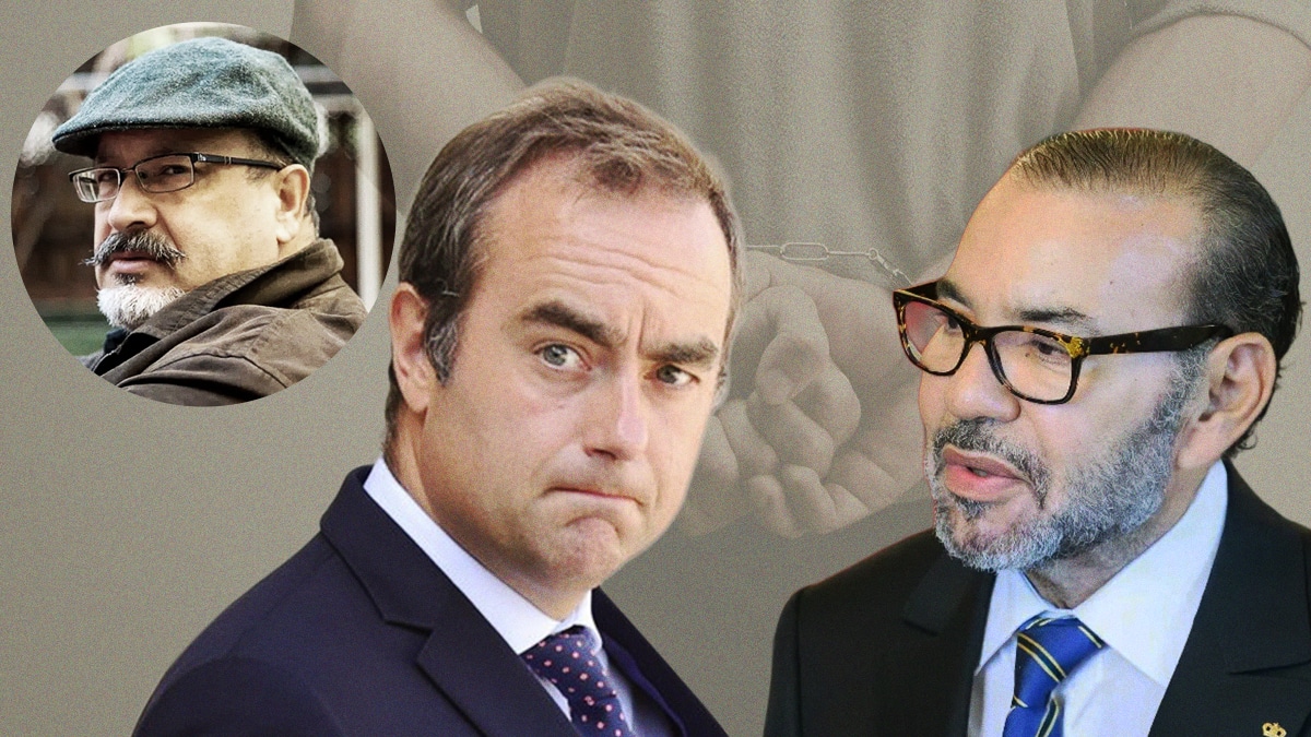 El primer ministro francés, Sébastien Lecornu, el rey Mohamed VI y el periodista marroquí Ali Lmrabet